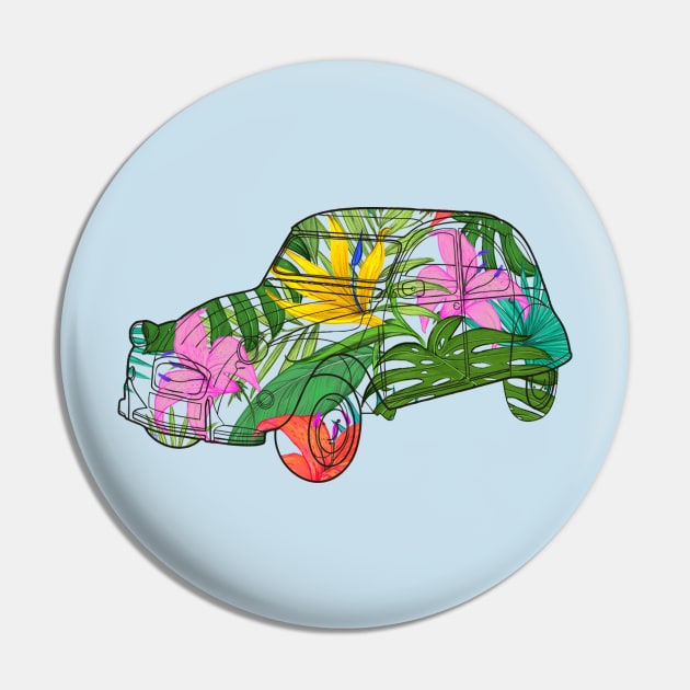 Floral Old Car Pin by RK Holliday Store