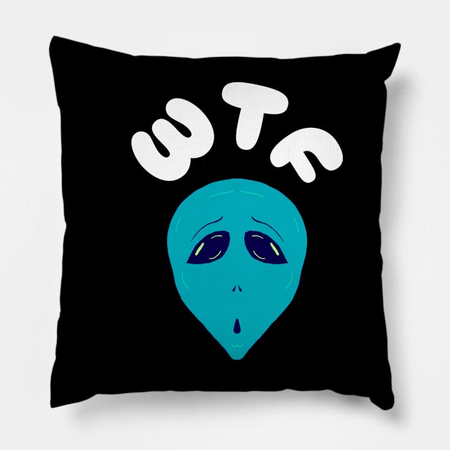 WTF Alien Grey Pillow by DMcK Designs