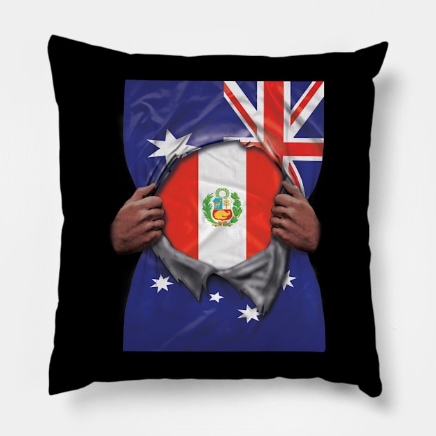 Peru Flag Australian Flag Ripped - Gift for Peruvian From Peru Pillow by Country Flags