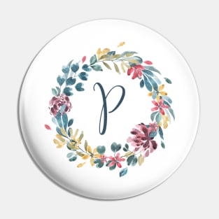 Floral Monogram P Colorful Full Blooms Pin