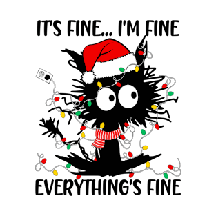 It's Fine I'm Fine Everything's Fine, Cat, Kitty, Christmas, Lights, Funny T-Shirt
