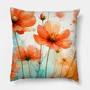 Orange Cosmos Flowers Pattern Pillow