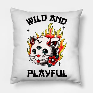 WAP Wild Cool Biker Cat Purring And Playful Evil Wittle Fireball of Furry Fury Art Pillow