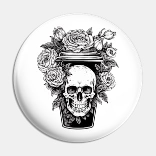 Coffee skull and flowers aesthetic Pin