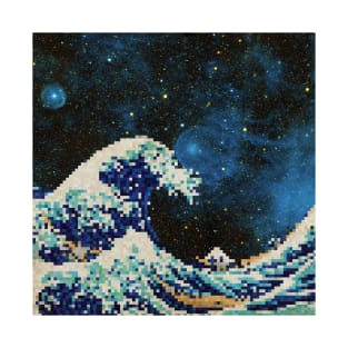 The Great Wave - Hokusai - Pixel Galaxy T-Shirt