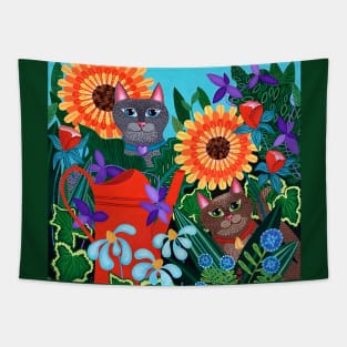 Red Watering Can Cats Tapestry