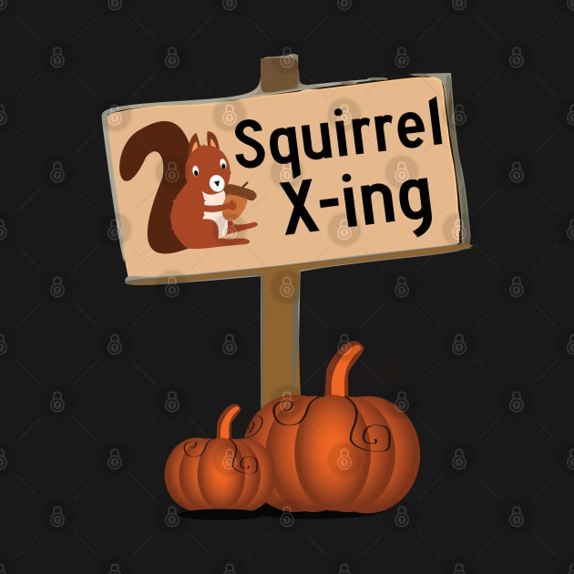 Squirrel Xing Crossing Sign with Pumpkins by rubythesquirrel