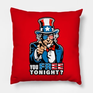 Fourth of July Cool Uncle Sam, You Free Tonight? wearing USA Flag Sunglasses Pillow