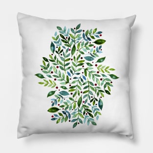 Seasonal branches and berries -  green and red Pillow