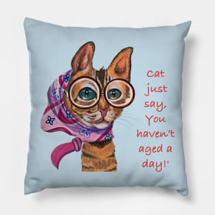 Cat lady in Scarf and Round Red Glasses Pillow