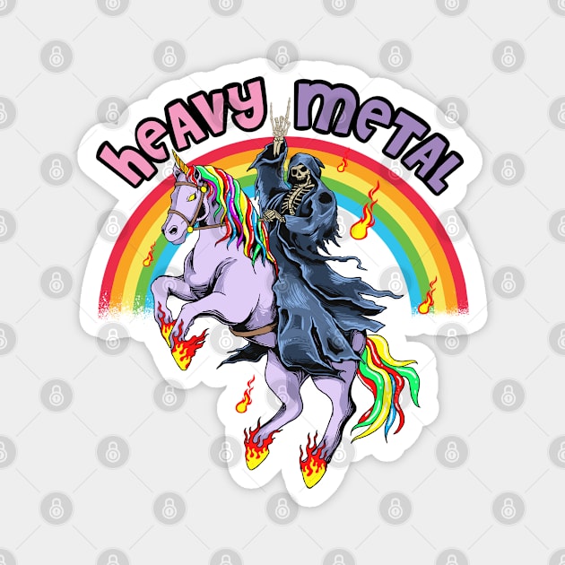 Cute Heavy Metal Rainbow Unicorn Cartoon Magnet by USProudness