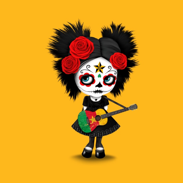 Sugar Skull Girl Playing Cameroon Flag Guitar by jeffbartels