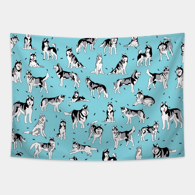 Many Husky dogs Tapestry by Zodiart