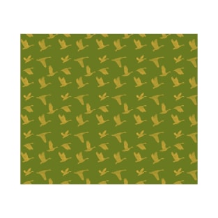 Flying Birds Pattern Green Yellow T-Shirt