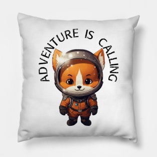 Red Fox Astronaut - Adventure Is Calling (Black Lettering) Pillow