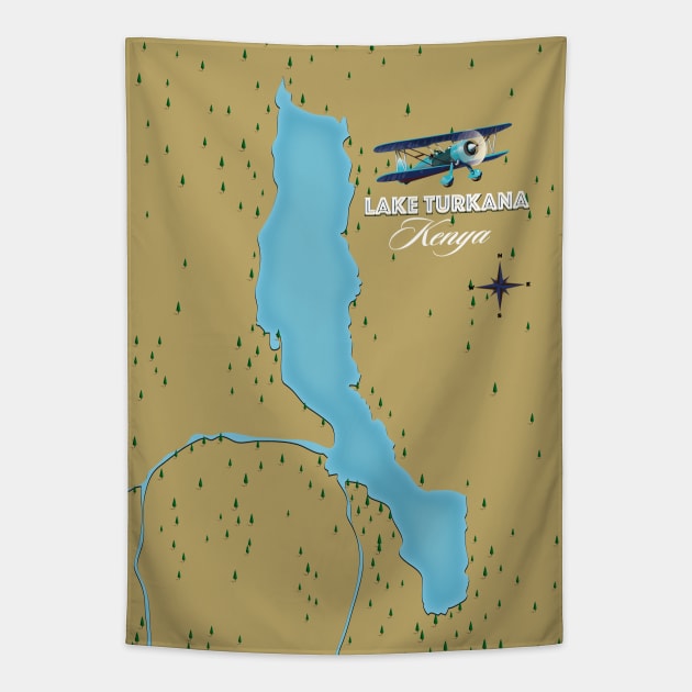 Lake Turkana Kenya Map Tapestry by nickemporium1