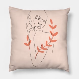 One line woman portrait. Female poster. Pillow