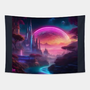 Futuristic Neon World Tapestry