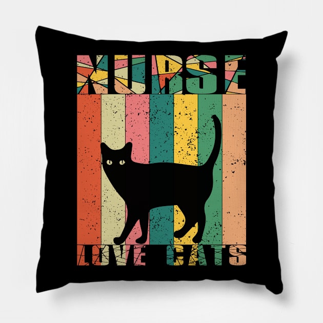 Nurse Who Loves Cats Retro Sunset Pillow by SbeenShirts