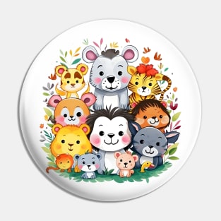 Enchanting Group of Playful Jungle Animal Friends Pin