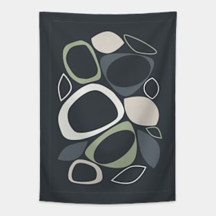 Mid Century Modern Abstract 8 Charcoal, Sage Green, Beige Tapestry