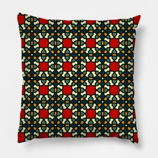Geometric multicolor figures repetion set collage with dark green at background Pillow
