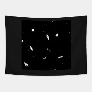 Space Pattern - Spaced Out - Black and White Tapestry