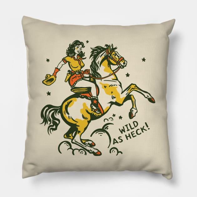 "Wild As Heck" Cute Retro Cowgirl Art Pillow by The Whiskey Ginger