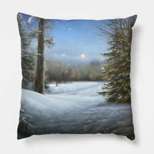 Winter Night in the Woods Pillow