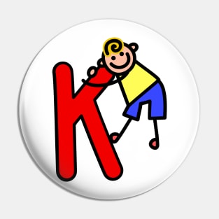 Letter K for Boys alphabet Kids Colorful Cartoon Character Pin