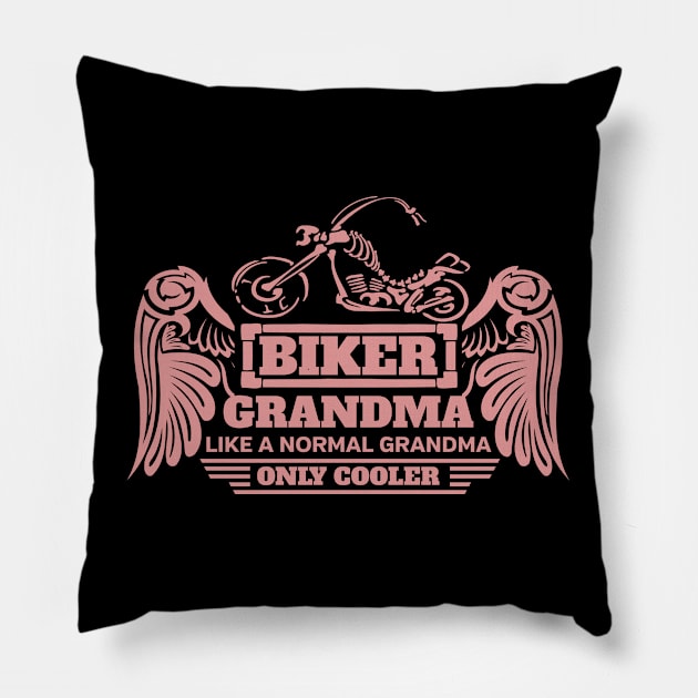 Biker Grandma Like Normal Only Cooler Pink with Skeleton Bike Pillow by EPDROCKS