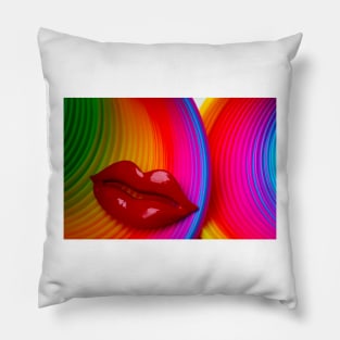 Red lips On Colorful Rings Pillow