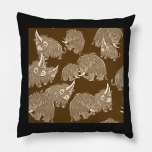 Woolly Mammoth and Woolly Rhino on Brown background Pillow