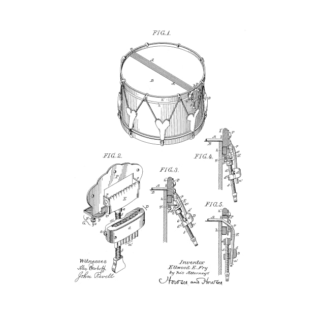 Snare Strainer for Drums Vintage Patent Hand Drawing by TheYoungDesigns