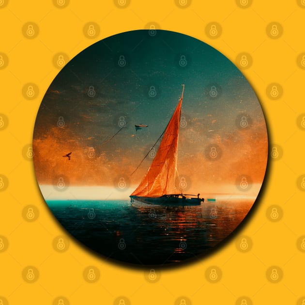 Sailboat at sunset by orange-teal