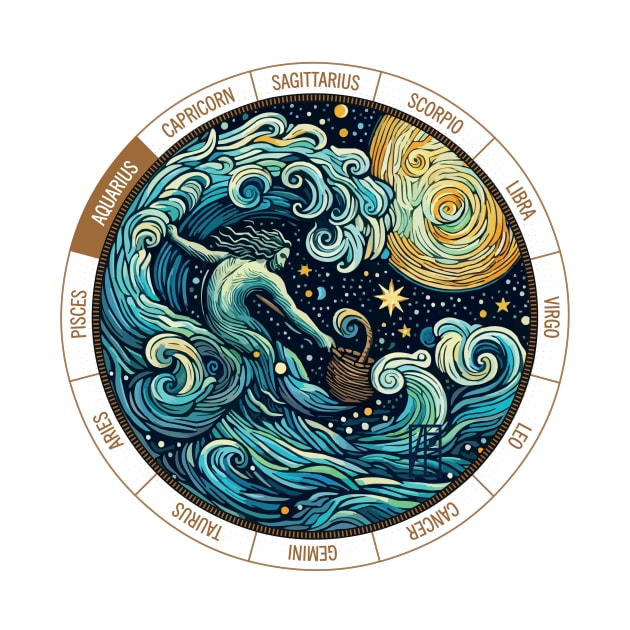 ZODIAC Aquarius - Astrological AQUARIUS - AQUARIUS - ZODIAC sign - Van Gogh style - 7 by ArtProjectShop