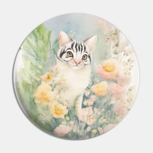 Black and White Cat in the Flower Garden Pin