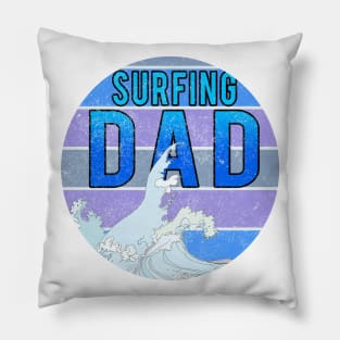 Surfing Dad // Wave blue sunset Pillow