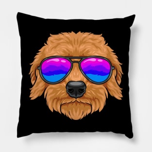 Goldendoodle - cute dog with glasses. Pillow