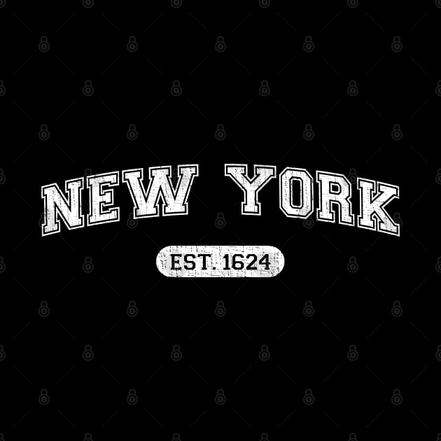 Classic College-Style New York 1624 Distressed University Design by Webdango