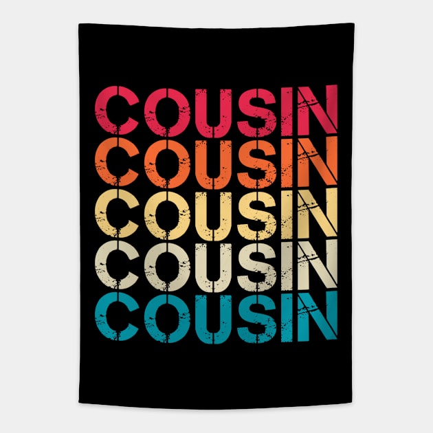 Cousin Retro Vintage Sunset Distressed Typography Tapestry by Inspire Enclave