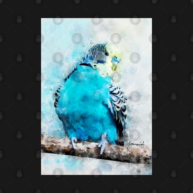 Dramabite Watercolor budgie budgeriger bird artsy artistic painting wildlife by dramabite