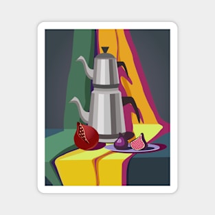 Colored still life with Turkish teapot and fruits Magnet