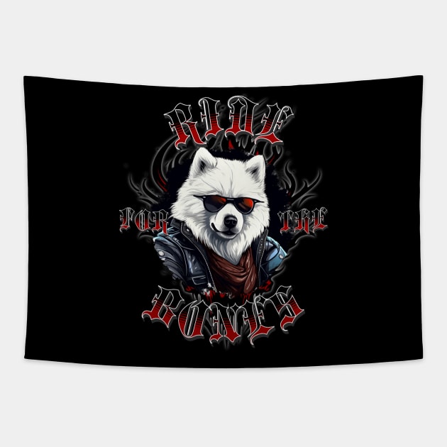 Ride for the Bones, Samoyed cool biker Tapestry by HSH-Designing