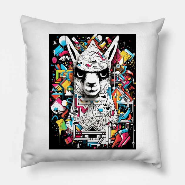 Cartoon Alpaca Graffiti #4 Pillow by Chromatic Fusion Studio