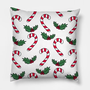 Christmas Candy Canes and Holly Cartoon Doodle Pattern, made by EndlessEmporium Pillow