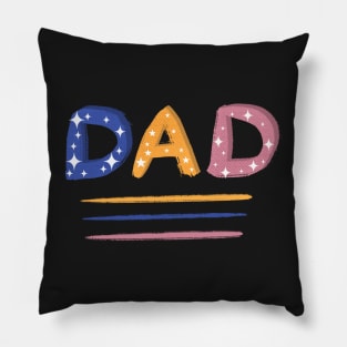 Colorful Dad hand-drawn Lettering on Blue Pillow