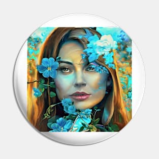 Face in blue flowers Pin