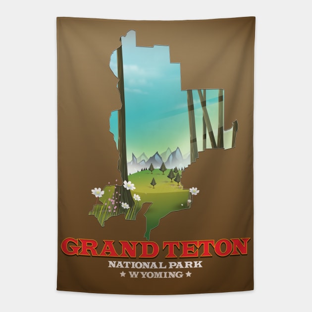 Grand Tenton National park Travel poster Tapestry by nickemporium1