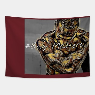 #BodyMatters (muscle man hugging himself) Tapestry